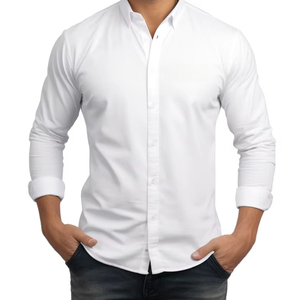 <span class=keywords><strong>Camisa</strong></span> de Hombre Ajustada a la Moda - Elegante <span class=keywords><strong>Camisa</strong></span> Blanca de Manga Larga con Cuello Abierto <span class=keywords><strong>para</strong></span> Ocasiones Formales - Product Image 3