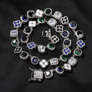 UWIN 패션 모노그램 클로버 요소 여러 가지 빛깔의 바게트 CZ 빈티지 지르코니아 링크 체인 목걸이 여성과 남성 - Product Image 5