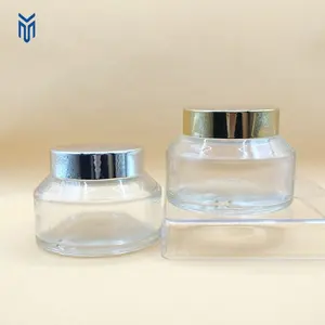 100g Glass Airless Cosmetic Cream Jar Face Skin Care Cream Jars With Gold Silver Lid