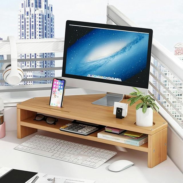 Bamboo Console Computer Monitor Riser Stand Home Under Computer Pads Standing Laptop Holder Counter Organizer Home Furniture