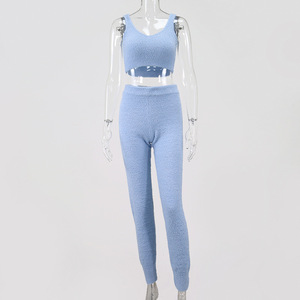 Bộ đồ hai mảnh thời trang xu hướng mùa hè, áo hai dây mềm mại không tay, quần cạp cao, chất liệu ấm áp, thoải mái, mặc nhà cho nữ - Product Image 5