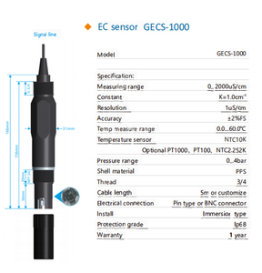 Capteur EC <span class=keywords><strong>intelligent</strong></span> GECS-1000 immersion à broche pour <span class=keywords><strong>instrument</strong></span> de <span class=keywords><strong>test</strong></span> - Product Image 6