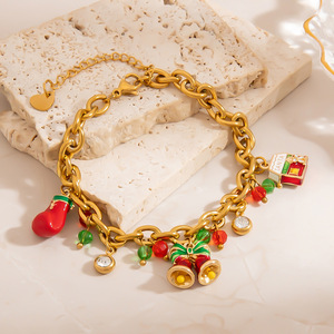 Pulsera con Dijes Navideños en Color Dorado, Aleación de Zinc, Unisex, Regalo de Joyería con Campanas, Árbol y Colgante de Bastón de Caramelo - Product Image 2