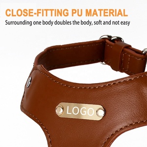 高品質ブランド調節可能な本革ペット猫子犬ハーネス高品質プルなし犬用ハーネスパッド付き小型犬用 - Product Image 3