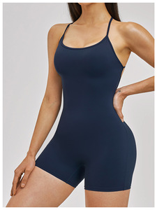 Mono deportivo personalizado de una pieza sin espalda, enterizo deportivo al por mayor, mono corto de yoga para mujer - Product Image 2