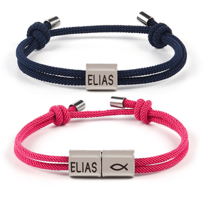 Pulsera <span class=keywords><strong>de</strong></span> Cordón Trenzado <span class=keywords><strong>de</strong></span> Acero Inoxidable 316L, Grabado Personalizado con Nombre, Diseño <span class=keywords><strong>de</strong></span> Pez Religioso, Macramé Ajustable, Joyería <span class=keywords><strong>para</strong></span> <span class=keywords><strong>Hombre</strong></span> y Mujer, Venta al Por Mayor OEM - Product Image 2