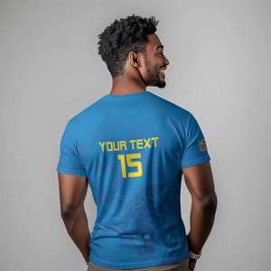 T-shirt personnalisable avec nom/nombre de l'équipe nationale de football du Congo, « Les Léopards », maillot à manches courtes bleu avec imprimé léopard - Product Image 4