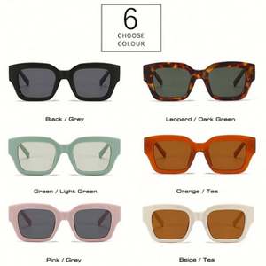 Vente en gros de lunettes de soleil carrées pour femmes, mode vintage, monture large, vert foncé, imprimé léopard - Product Image 4
