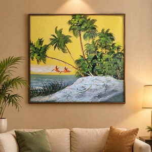 Handmade <b>painting</b> Landscape Artworks Landscape Artworks Hand-Painted Tropical Landscape Canvas Art With Palm Trees And Flamingos - Product Image 3