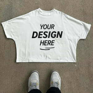 T-shirts pour hommes KF025 personnalisés, poids lourd, 100% coton, col montant surdimensionné, coupe ample, manches chauve-souris, chemise unie en gros - Product Image 1