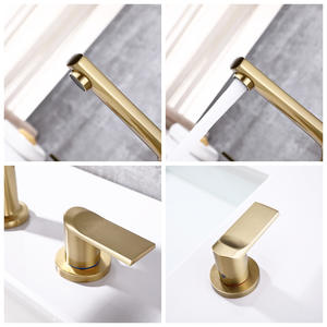 Robinet de lavabo minimaliste en laiton doré à trois trous, avec cartouche céramique, double poignée, pour <span class=keywords><strong>eau</strong></span> froide et chaude, vente en gros - Product Image 4