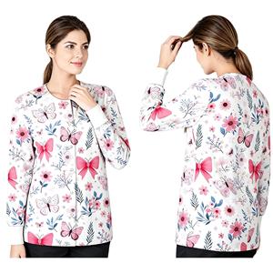 <b>Women</b> Floral Nursing Scrub <b>Jacket</b> Long Sleeve Printed Medical Uniform Cardigan Hospital Workwear - Product Image 6