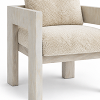 Fauteuil de salle à manger moderne et minimaliste rembourré, avec structure en bois blanchi et tissu bouclé texturé, chaise d'appoint pour salle à manger