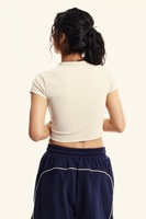 Atasan Tank Top Wanita Musim Panas Gaya Streetwear Amerika, Bahan BM Bernapas, Manis, Lengan Pendek, Elastis Tinggi, Slim Fit, Model Crop, Bahu Terbuka