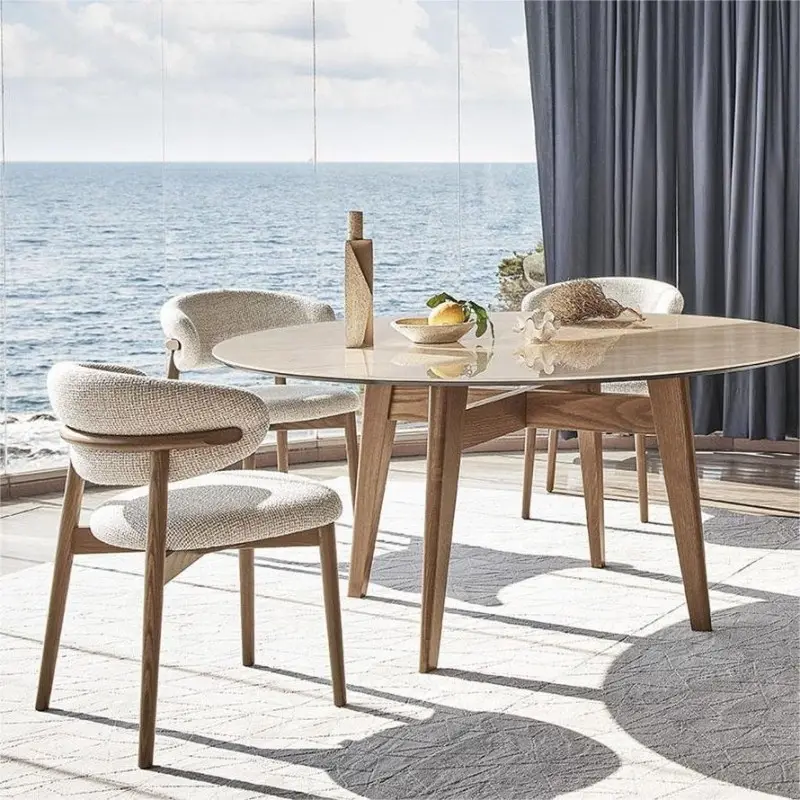 Moderne Massief Houten Eenvoudige Eetkamerstoel Nordic Light Luxe Designer Stof Stoel Woonkamer Rugstoel