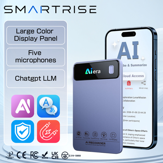 ChatGPT Digital AI Voice Recorder Magnetic Dictaphone Transcribe Summarize Real-Time Translation 152 Languages Card 64GB