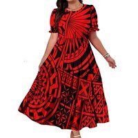Robe longue maxi pour femme grande taille, imprimé tribal polynésien violet et blanc, manches courtes bouffantes, volants étagés, robes de soirée personnalisées