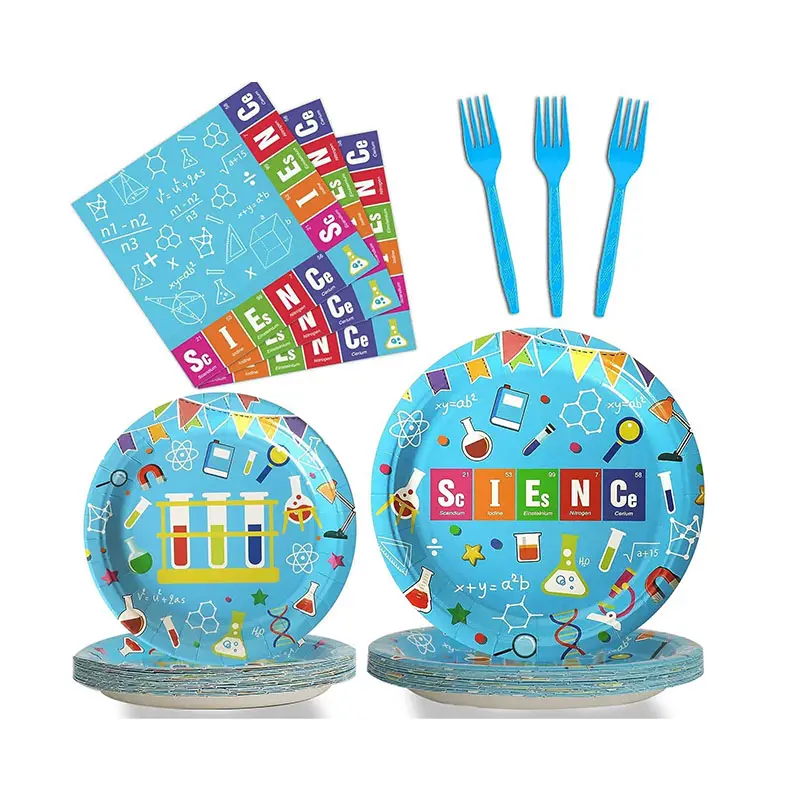 LUCKY Little Scientist Décorations de fête Vaisselle scientifique Fournitures de fête Kit de fête pour scientifique fou
