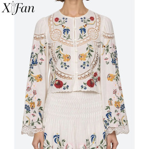 Blusa de Algodón de Manga Larga con Bordado Floral Elegante para Mujer, Venta al Por Mayor - Product Image 1