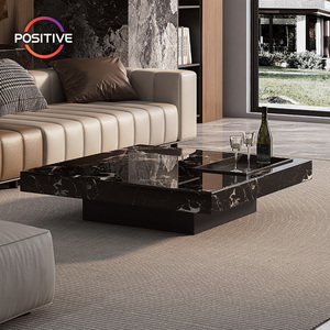 Bàn cà phê đá cao cấp bề mặt đá cẩm thạch tối màu thanh lịch với thiết kế tối giản cho Bàn cà phê trang trí nhà sang trọng - Product Image 1