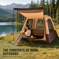 Tente de camping carrée imperméable 3 saisons pour 4/6/8 personnes, tente cabine gonflable automatique, installation facile, tube d'air en TPU, grandes fenêtres en maille