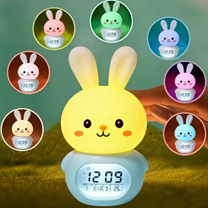 Veilleuse Lapin à Commande Tactile, Lampe Réveil <span class=keywords><strong>Horloge</strong></span> de Table, Entraînement au Sommeil, Silicone Doux, Chevet, Couleurs Changeantes, Chambre à Coucher, Cadeau de Pâques - Product Image 1