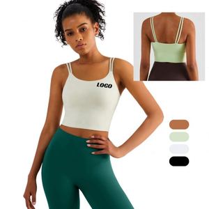 เสื้อกล้ามรัดรูปสำหรับผู้หญิงพร้อมบราในตัวแบบมีฟองน้ำเสริม สายเดี่ยวเส้นเล็ก สกรีนโลโก้ได้ตามต้องการ - Product Image 1