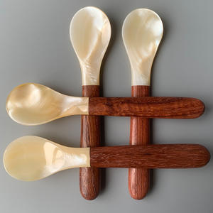 Precios Bajos al por Mayor: Cuchara Artesanal de Concha de Nácar Natural para Caviar con Mango de Madera Vietnamita - Product Image 3