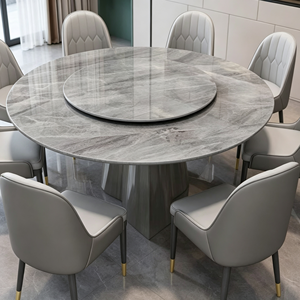 Ensemble de table à manger moderne en pierre frittée et marbre avec 6 chaises, design rotatif pour la salle à manger à domicile - Product Image 2