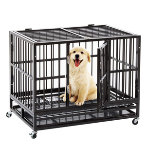 Heavy Duty Box Durable <strong>Large</strong> Black Metal Pet <strong>Kennel</strong> <strong>Dog</strong> Crate <strong>Outdoor</strong> <strong>Large</strong> Pet <strong>Dog</strong> Cage With Pulleys Can Be Moved