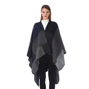 Women's black Plaid Blanket Chunky Oversized Winter Fall Warm Scarf Big Tartan Scarves Wrap Shawl