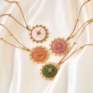 <span class=keywords><strong>Collier</strong></span> en acier inoxydable à étoile octogonale tendance, pendentif en pierre naturelle, <span class=keywords><strong>collier</strong></span> à perles multicolores pour femmes et filles - Product Image 2