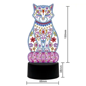高品質カスタムDIYカラードリル猫ダイヤモンド塗装ランプサイン寝室装飾ライト