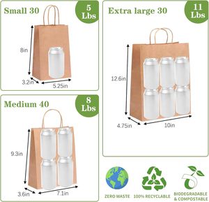 Sacs en papier kraft brun à fond plat avec poignée, personnalisables avec logo et différentes tailles, pour l'emballage alimentaire - Product Image 2