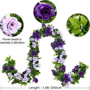 Guirlande de roses artificielles en soie violette, décoration de mariage, décoration de la maison, accessoires d'extérieur, longue durée - Product Image 3