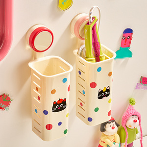 Dopamine Bathroom Wall Mounted Suction Cup Storage Box Rectangle Toiletries Organizer With Cat Pattern For Toilet Curling Iron - Product Image 1