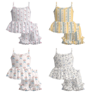 Conjunto de Ropa Casual Personalizada para Niñas, Primavera-Otoño, Transpirable, con Estampado de Flores y Rayas, Algodón y Spandex, con Volantes, para Hermanas - Product Image 1