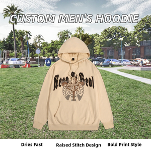 เสื้อฮู้ดดี้ผู้ชายแบบสวมหัว มีเชือกผูก ทรงโอเวอร์ไซส์ ผ้าฝ้าย 100% แห้งเร็ว ปักลายตัวอักษร 3 มิติ แบบกำหนดเองจาก Up-Felt-Impex ขายส่ง - Product Image 2