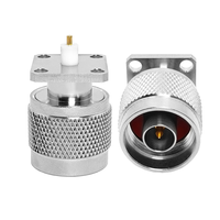 Konektor Adaptor Koaksial RF Pabrik N/SMA/BNC/UHF/7/16 DIN/4.3-10 Male Plug Flange Panel 4-Lubang Solder M3 M4 M5 Pin