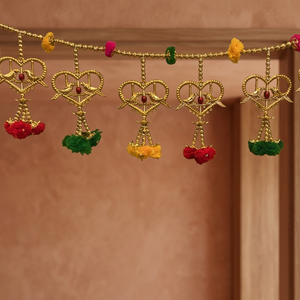 Décoration murale artisanale vintage style Rajasthani pour la Saint-Valentin et Halloween, paire de fleurs décoratives perlées pour porte - Product Image 3
