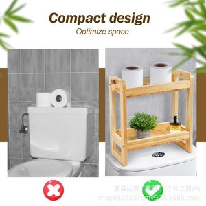 Estante de bambú de dos niveles, color madera natural, estante de almacenamiento independiente para baño, para cosméticos y toallas - Product Image 5