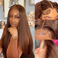 Wig Rambut Asli Cokelat Tua Lurus 13x4 HD Lace Front Wig Ombre Cokelat Kemerahan Rambut Asli Brasil Tanpa Lem Vendor Wig