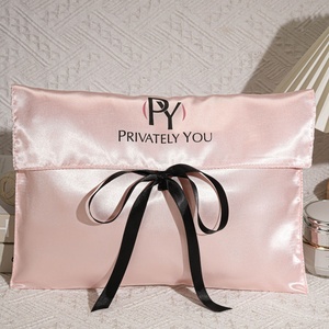 Custom Logo Printed <strong>Satin</strong> Packaging Bag With Ribbon Pink Silk <strong>Pouch</strong> Envelope Hair Bundle Wig Underwear Storage <strong>Satin</strong> Dust Bag - Product Image 1