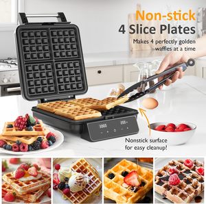 1000W Fluffy Restaurant Style Easily Clean Stainless Steel Non Stick 4 Slice Big Waffle Belgian Waffle <b>Maker</b> - Product Image 4