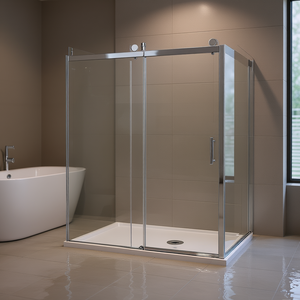 Porte de douche coulissante simple sans cadre 56 x 76 pouces, verre trempé de 1/4 pouce, fermeture douce, finition chromée - Product Image 2