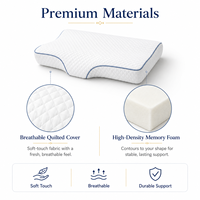 Oreiller ergonomique ailé en mousse mémoire, housse lisse, soutien cervical, fourniture commerciale pour chambre/hôtel.