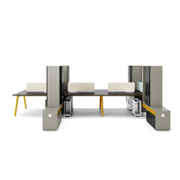 Bureau de travail debout modulaire en bois moderne pour 6 personnes avec hauteur réglable