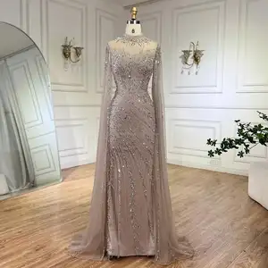 High Neck Cape Sleeves Nude Mermaid Evening Dresses 2024 Serene Hill LA71885A Beaded Formal Party Gowns For Women