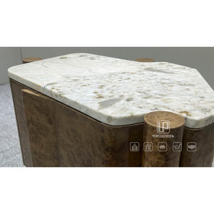 Mid Nightstand Solid Wood Cabinet Bedroom Furniture Irregular Brown Nightstand With <b>White</b> Marble Top Nightstand Furniture - Product Image 5