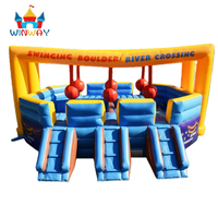 Parcours d'obstacles gonflable 3 voies avec traversée de rivière à la corde - Direct Usine - Défi de team building extérieur pour carnaval